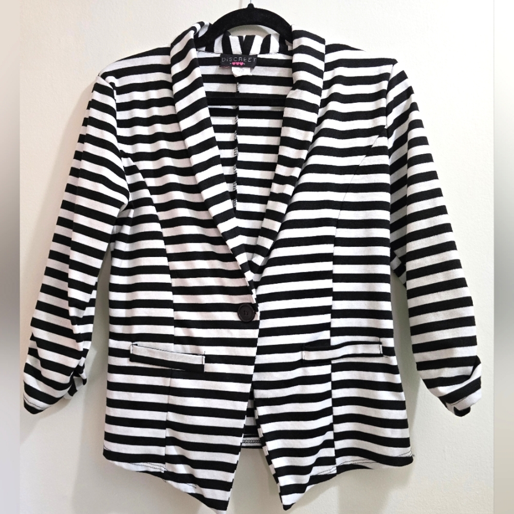 Vintage Black and White Striped Blazer Size M